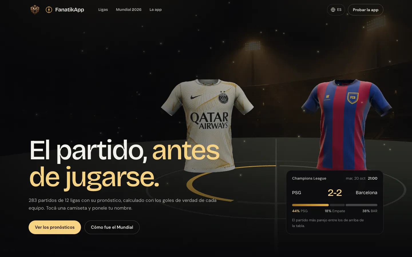 fanatikapp.themariscal.com en una pantalla de escritorio