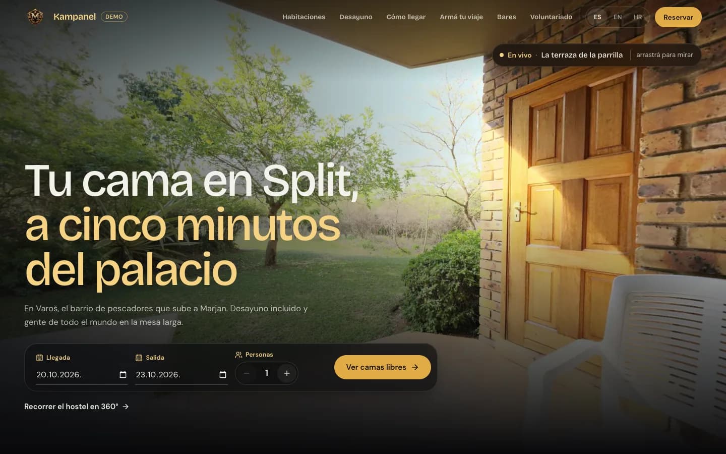 hostels.themariscal.com en una pantalla de escritorio