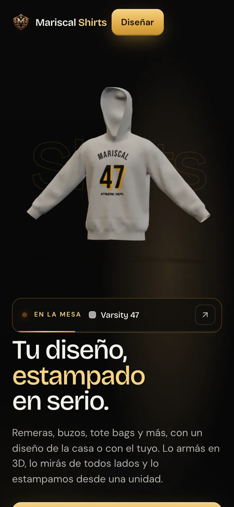 shirts.themariscal.com en un celular